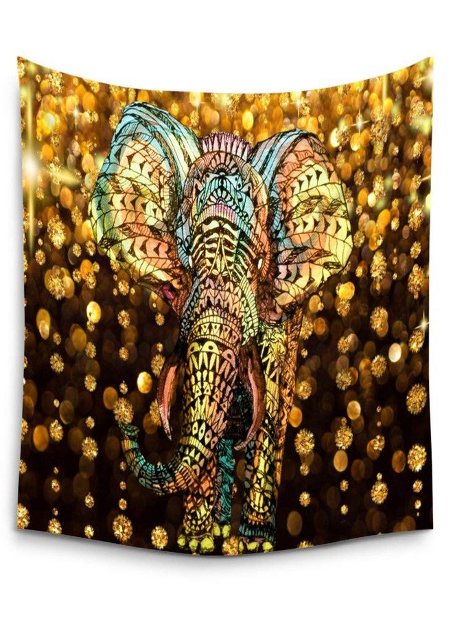 Ruibo Elephant Tapestry,watercolor Aztec Gold Elephant With Gold Rain Shine Flicker Glow Jewelry Stones Light/Indian Bohemian Wall Hanging Tapestry For Wall Hanging Decor For Bedroom Living Room Dorm - Image 1